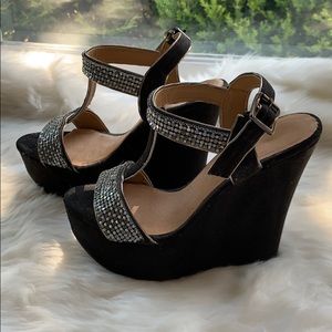 Barely worn Aldo suede with clear decals wedges